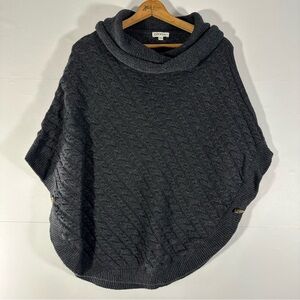 Orvis Wool Cotton Blend Dark Gray Chunky Cowl Neck Cable Knit Poncho